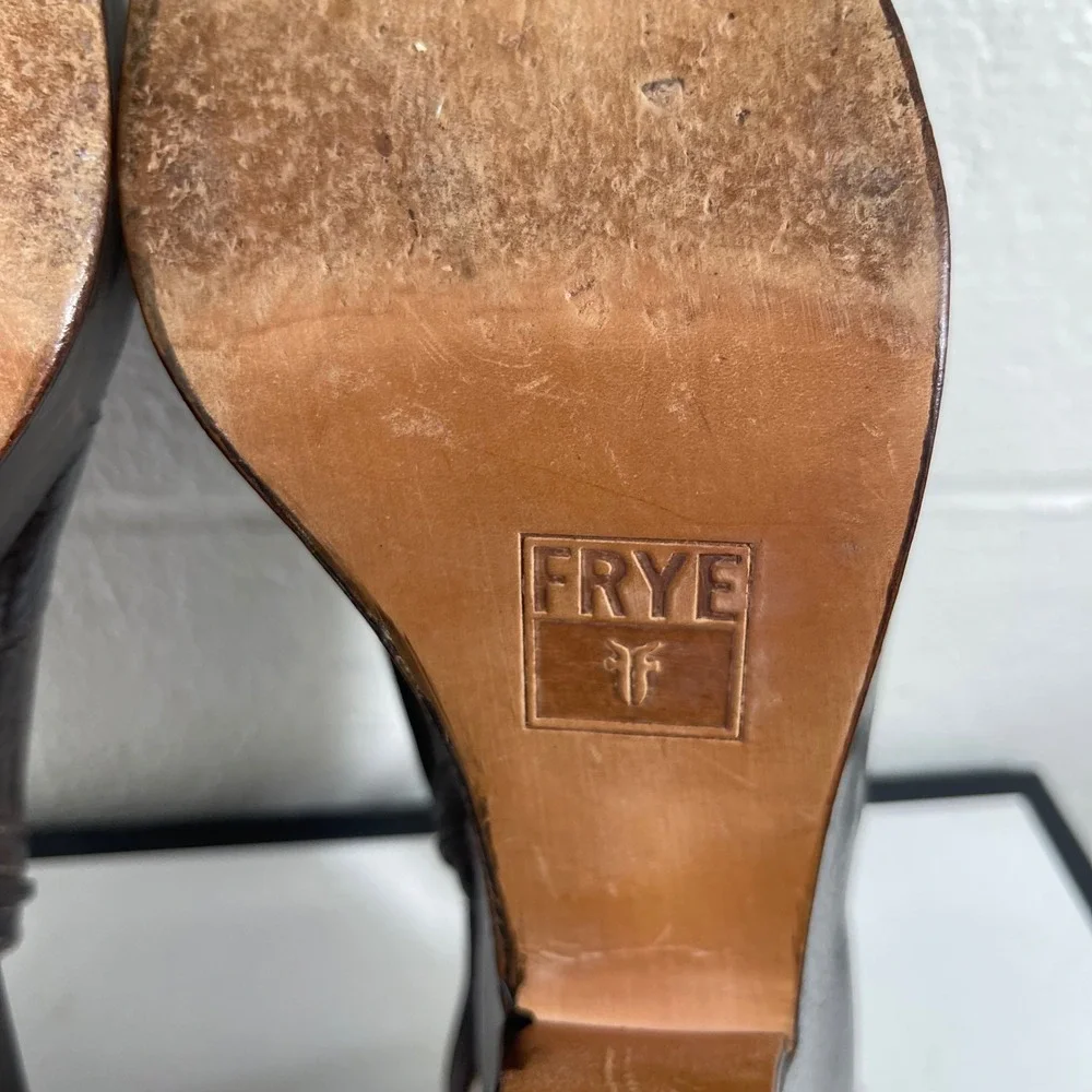 Frye Dark Brown Leather Platform Slingback Heels Sandals Women's Size 9.5B